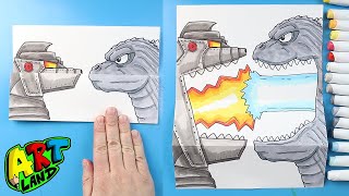 How to Draw Showa Godzilla vs Mechagodzilla Surprise Fold [upl. by Aibar]