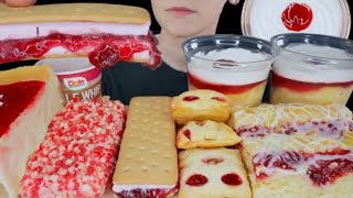 VNM ASMR strawberry shortcake ice cream sandwich pudding cake pastry Mukbang bites only [upl. by Dionis]