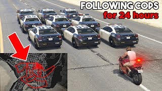 GTA 5  FOLLOWING COPS FOR 24 HOURS AT LEAST TRIED TO  Funny Moments [upl. by Orofselet]