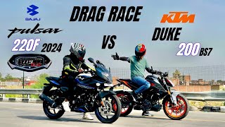 bajaj pulsar 220F vs ktm Duke 200  drag race  shocking results 😱 [upl. by Sugden]