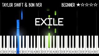 Taylor Swift – exile feat Bon Iver  EASY Piano Tutorial [upl. by Estevan831]