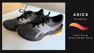 ASICS Novablast Pixel Noise BlackSheet Rock Unboxing ASICS Novablast Pixelnoise [upl. by Bremer]