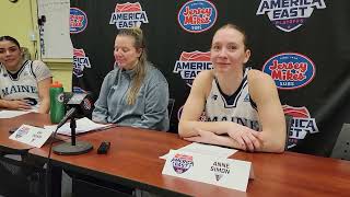 Maine head coach Amy Vachon Anne Simon and Adrianna Smith postgame after a win over Binghamton [upl. by Nymzaj454]