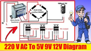 240v ac to 12v dc power supply circuit diagram  How to make 220v to 12v converter with transformer [upl. by Tania]