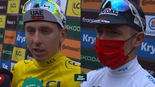 Tadej Pogačar Matteo Jorgenson amp Remco Evenepoel React To Stage 19  Tour de France 2024 [upl. by Piselli809]