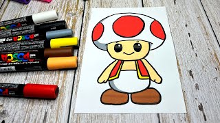 ¡Dibujo de Toad Mario con rotuladores Posca [upl. by Sekoorb]