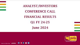 AudioVideo Recording of Earnings Call of PNB Q1FY 202425 [upl. by Stephie]