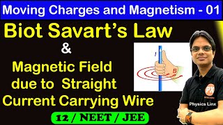 Moving Charges and Magnetism 01 BiotSavart Law Magnetic Field due to Straight Wire 12 JEENEET [upl. by Gothurd953]