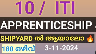 NAVAL SHIPYARD ൽ 10ITI ഉള്ളവർക്ക് APPRENTICESHIP ചെയ്യാൻ അവസരം 🔥 [upl. by Clari]