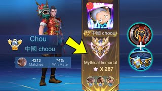 TOP GLOBAL CHOU SOLO RANK IMMORTAL NO EDIT FULL GAMEPLAY NO CUT NO EDIT  Mobile Legends [upl. by Eyak]