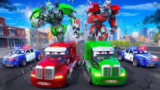 Monster Truck Transformers Police Cars Trucks Saves the City From the Rage of Evil Robot in Action [upl. by Atcele292]