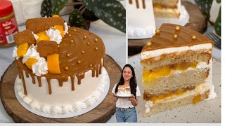 Most Unique Cake Recipe In kadai  No Eggs No Oven Mango Biscoff Cake  Mango Cake In kadai [upl. by Aerdnac904]