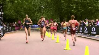 2015 Vitality ITU World Triathlon London  Elite Womens Highlights [upl. by Anaujik132]