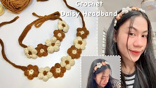 Easy Crochet Daisy Headband Tutorial  Crochet Floral Headband DIY [upl. by Llerehs]