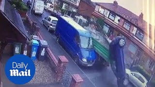 Moment stolen 18tonne lorry crashes through residential street  Daily Mail [upl. by Colan]