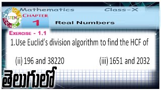 Use Euclids division algorithm to find the HCF of ii 196 and 38220 iii 1651 and 2032 in telugu [upl. by Eberhard565]