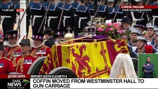 Queen Elizabeth II I Coffin moved from Westminster Hall to gun carriage heading to Westminster Abbey [upl. by Wassyngton]