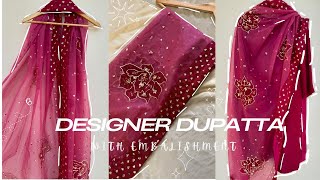 How to make designer dupatta at home ✨ embroidery dupatta cut work dupattaaesthetezaib [upl. by Attiuqihc]