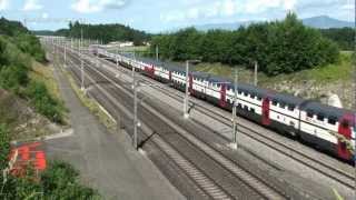 Swiss trains on highspeed  Zugverkehr SFS NBS Mattstetten Rothrist [upl. by Tnilf402]