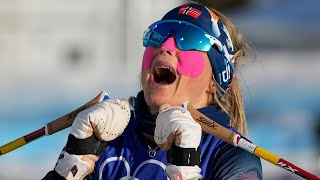 Therese Johaug Wins first gold medal of the 2022 Beijing Winter Olympics [upl. by Asiuol]