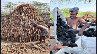 Traditional Wooden CHARCOAL making in our Village  Charcoal  countryfoodcooking [upl. by Currier]