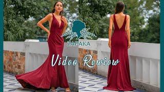 Women Burgundy Vneck Velvet Prom Long Evening Dress  ZAPAKA [upl. by Htebi]