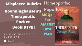 Misplaced Rubrics Boenninghausen’s therapeutic Pocket BookBTPB homoeopathy repertory youtube [upl. by Amar]