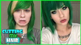 CUTTING MY WIG SHORT Dying Dark Green  HeyThereImShannon [upl. by Yzmar]