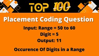 Top 100 Coding Question for Placement  2  Occurrence of Digits in a Range  Input Output Campus [upl. by Riocard]