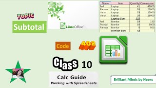 Subtotals Calc  Libre Office Calc Subtotals Class X IT 402Subtotals IT 402 Class X [upl. by Rogerg]