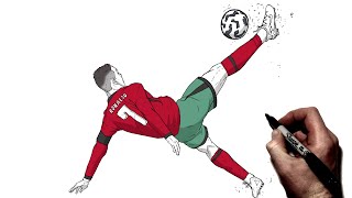 How To Draw Cristiano Ronaldo Bicycle  Step By Step  FootballSoccer [upl. by Arraet67]