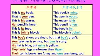 英文基礎文法 16  所有格代名詞用法Basic English Grammar  Possessive amp Possessive pronouns [upl. by Eillas]