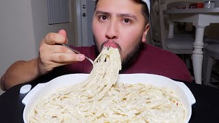 Creamy Fettuccine Alfredo Pasta MUKBANG [upl. by Aihsetan]