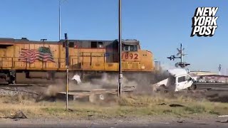 Unbelievable Moment  Texas Train Crash Caught on Camera  New York Post [upl. by Albina665]