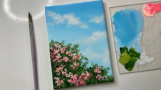 Easy flower painting cloud painting technique acrylic painting tutorial for beginners [upl. by Notsahc]