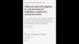 Efficient and selfadaptive insitu learning in multilayer memristor neural networks  RTCLTV [upl. by Ogilvie]