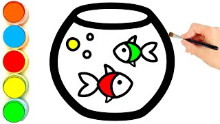 Easy Cute Fish Bowl 🐟 Drawing and Colouring for Kids Toddlers 187 [upl. by Eatnod]