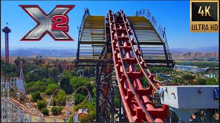 X2 Six Flags Magic Mountain POV Back Row extremely intense roller coaster [upl. by Ahsenauq]