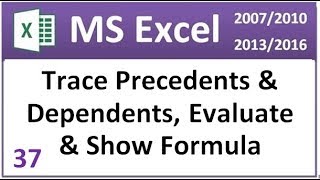 Excel formula tab Hindi  Trace Precedents Trace Dependents Remove Arrows Evaluate Formula Etc [upl. by Dincolo]