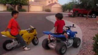 Motorcycle 4 year old on ATV 12 volts versus 7 year old on Motorcycle 36 volts [upl. by Chura619]