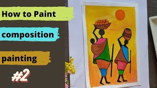 How to paint Composition painting  composition painting acrylic painting ideas 2 challenge [upl. by Neeluqcaj]