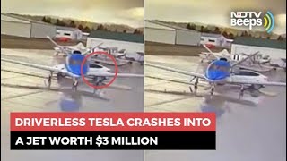 Driverless Tesla Crashes Into 3 Million Private Jet [upl. by Fini]