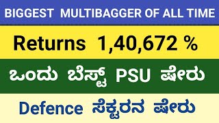 ತುಂಬಾ ದೊಡ್ಡ ಮೊತ್ತದ returns  All time Big Multibagger  Defence PSU stock  stockskannada [upl. by Ahlgren413]