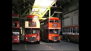 London Transport Buses 1986Routemasters at Clapham Bus Garage amp Common Embankment amp Whitechapel [upl. by Eardna]