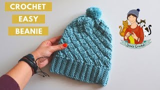 Crochet Easy Cable HatBeanie [upl. by Zarihs92]