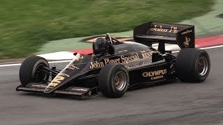 1985 Lotus 97T F1 V6 Turbo Sound  Accelerations amp Flaming Warm Up [upl. by Adelia917]