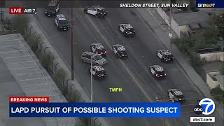 FULL CHASE Shooting suspect dodges LAPD cars during erratic pursuit [upl. by Noslrac]