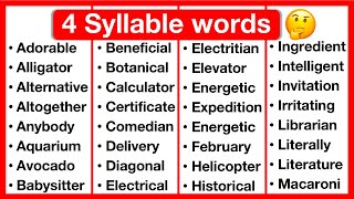 4 Syllable Word List 🤔  Syllables in English  Types of Syllables  Learn with examples [upl. by Allx537]