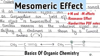 Mesomeric Effect Resonance EffectM And M Effect  Basics of organic chemistry chemistry [upl. by Heigl131]