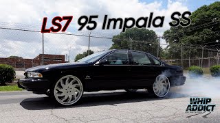 WhipAddict LS7 Powered 95 Impala SS on 26s I Test Drive and Burnout [upl. by Mccartan]